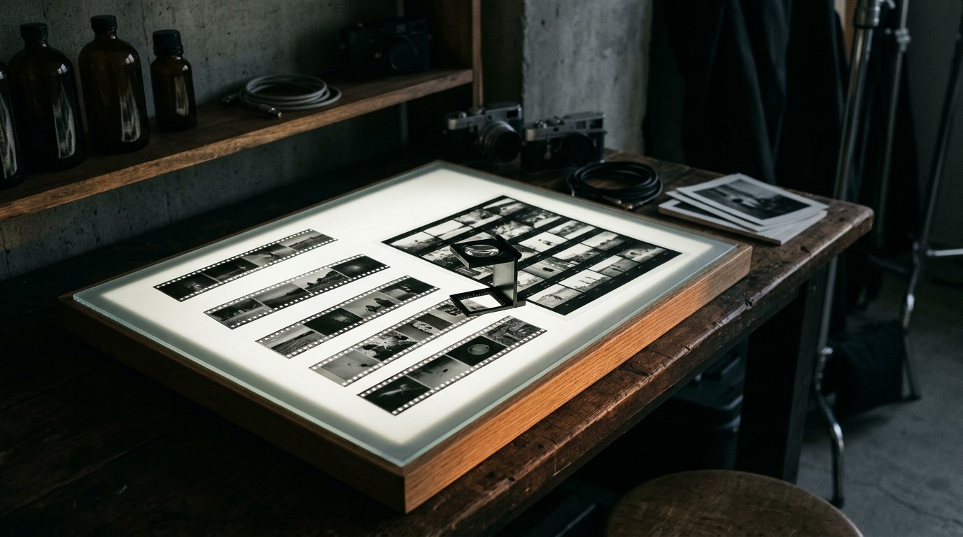 写真家のアトリエと制作ライトボックス