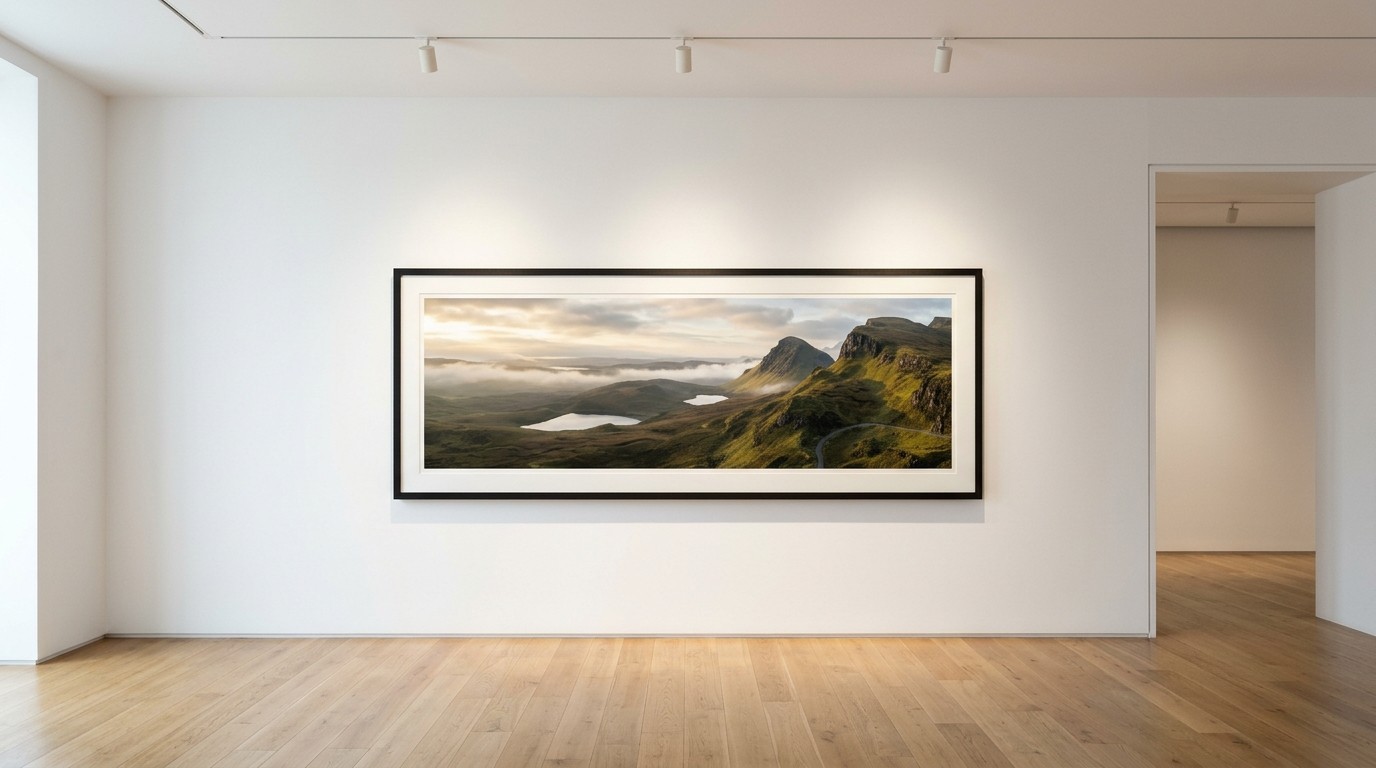 美術館ギャラリーに展示される大判風景プリント